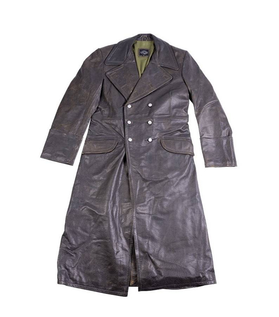 GERMAN OFFICER REPRO LEATHER COAT BLUE GREY MILITARY SURPLUS USED