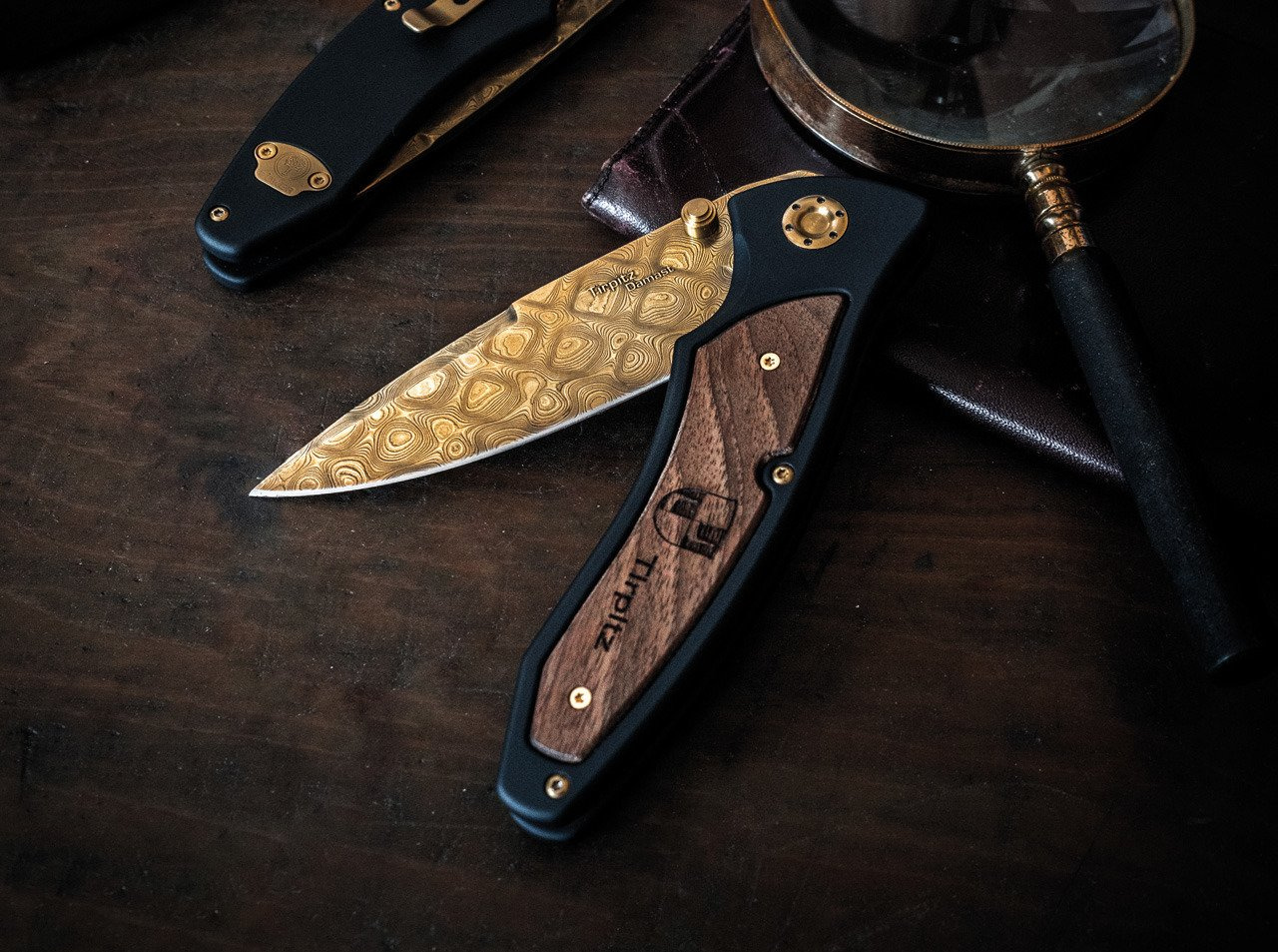 Böker Manufaktur Solingen TirpitzDamascus Gold pocket knife Knives