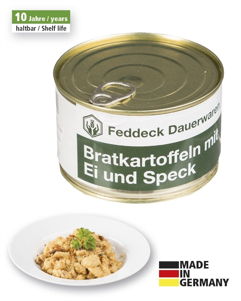 CANNED FRIED POTATOES W.EGG & BACON 400GR. Outdoor Survival \ Food militarysurplus.eu Army