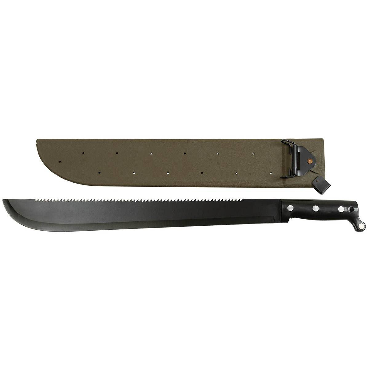 "Camping" Machete, knife, olive, plastic cover, with sawtooth