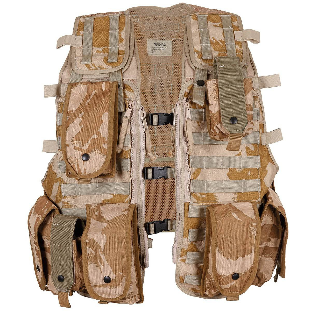 LOAD CARRYING TACTICAL VEST WITH 9 POUCHES DPM DESERT BRITISH