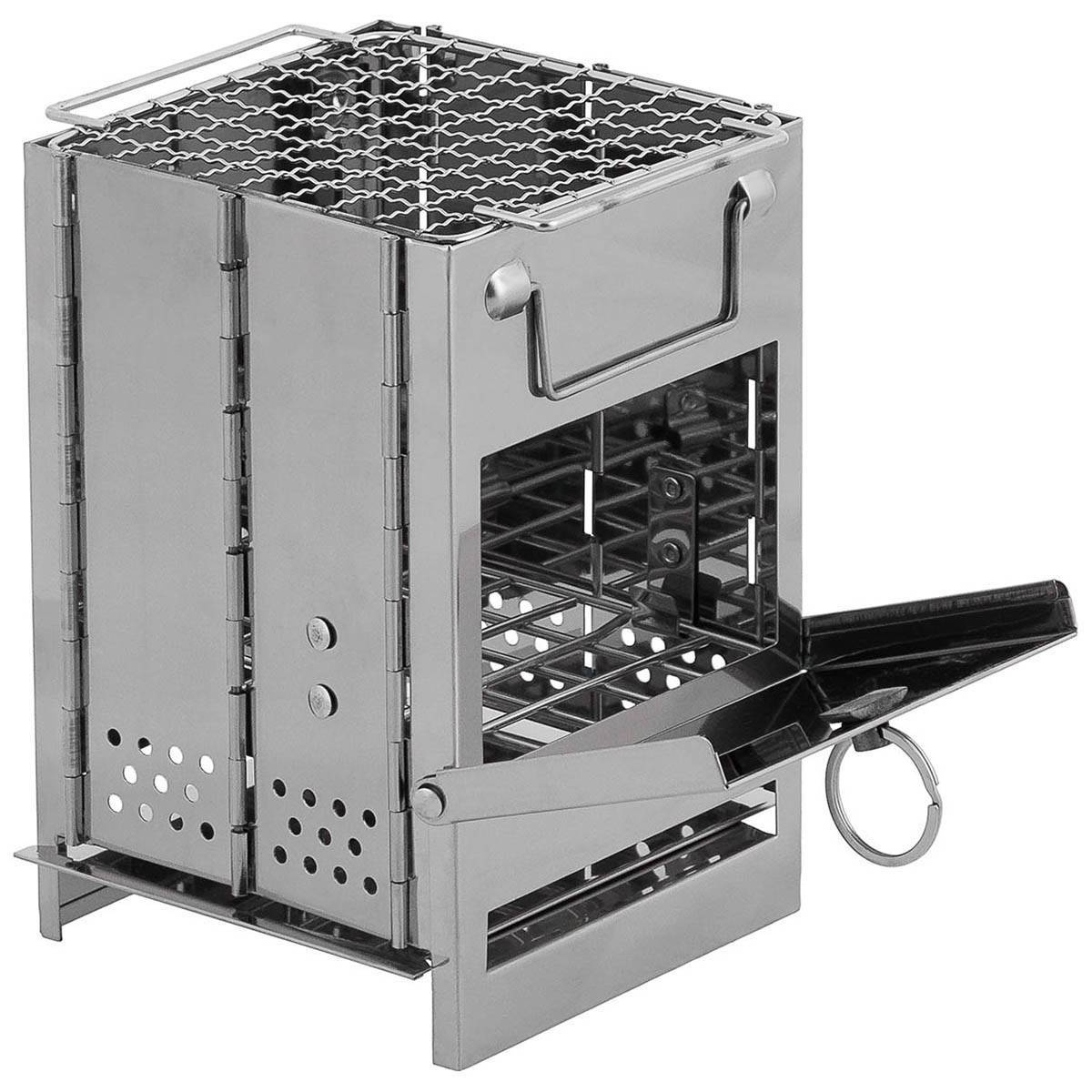 ROCKET STOVE WITH GRATE, FOLDABLE, MINI, STAINLESS STEEL MFH® Mini