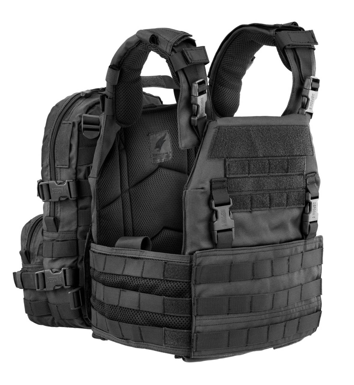 TACTICAL VEST FOR BALLISTIC PLATES - WITH INTEGRATED BACKPACK - Defcon 5® -  BLACK Black, Military Tactical \ Tactical Vests \ Tactical Vests,  Harnesses - Camouflage