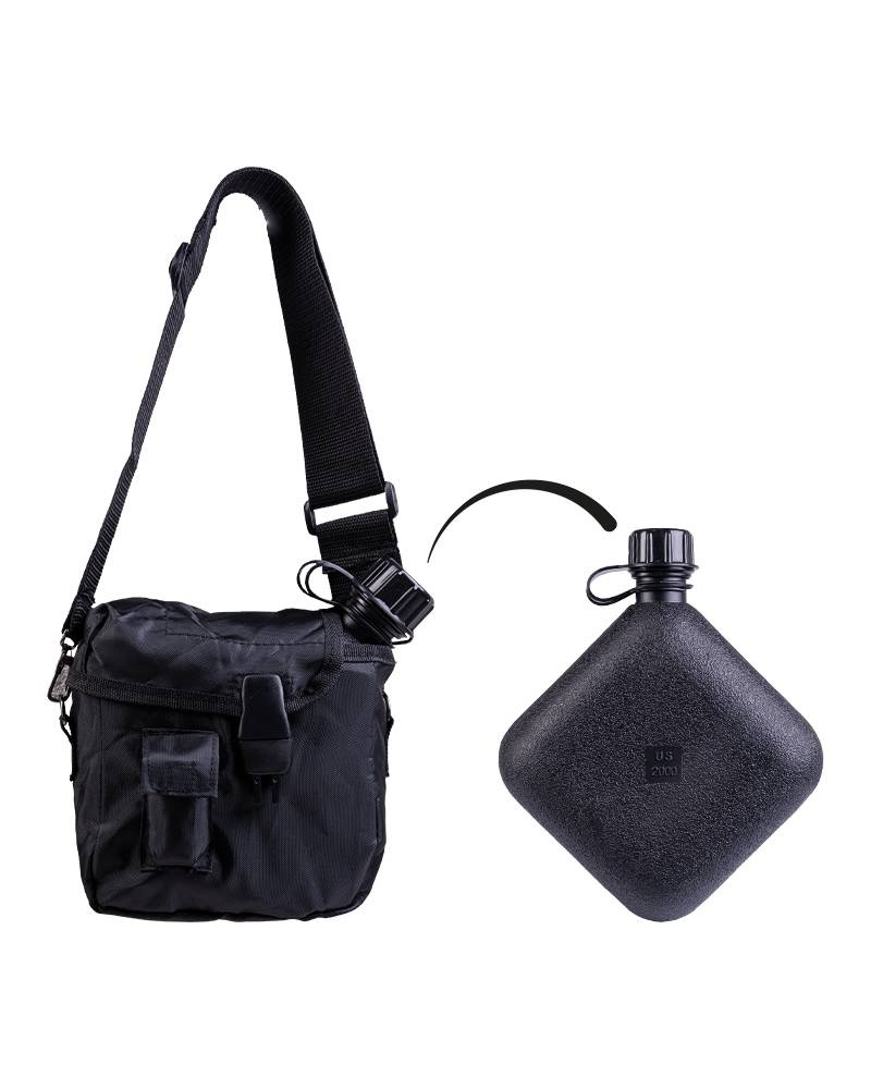 US 2QT CANTEEN WITH COVER AND STRAP BLACK Military Tactical \ Eat