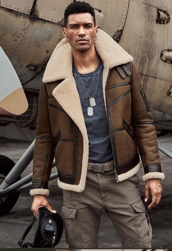 Cockpit USA RAF Sheepskin Bomber Jacket Couro Marrom Fabricado Nos EUA ...