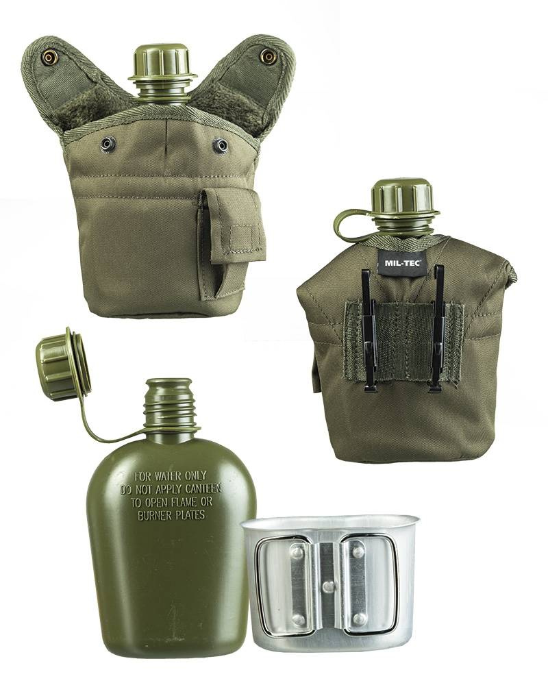US PLASTIC CANTEEN WITH CUP AND COVER 900 ML OD OD Military