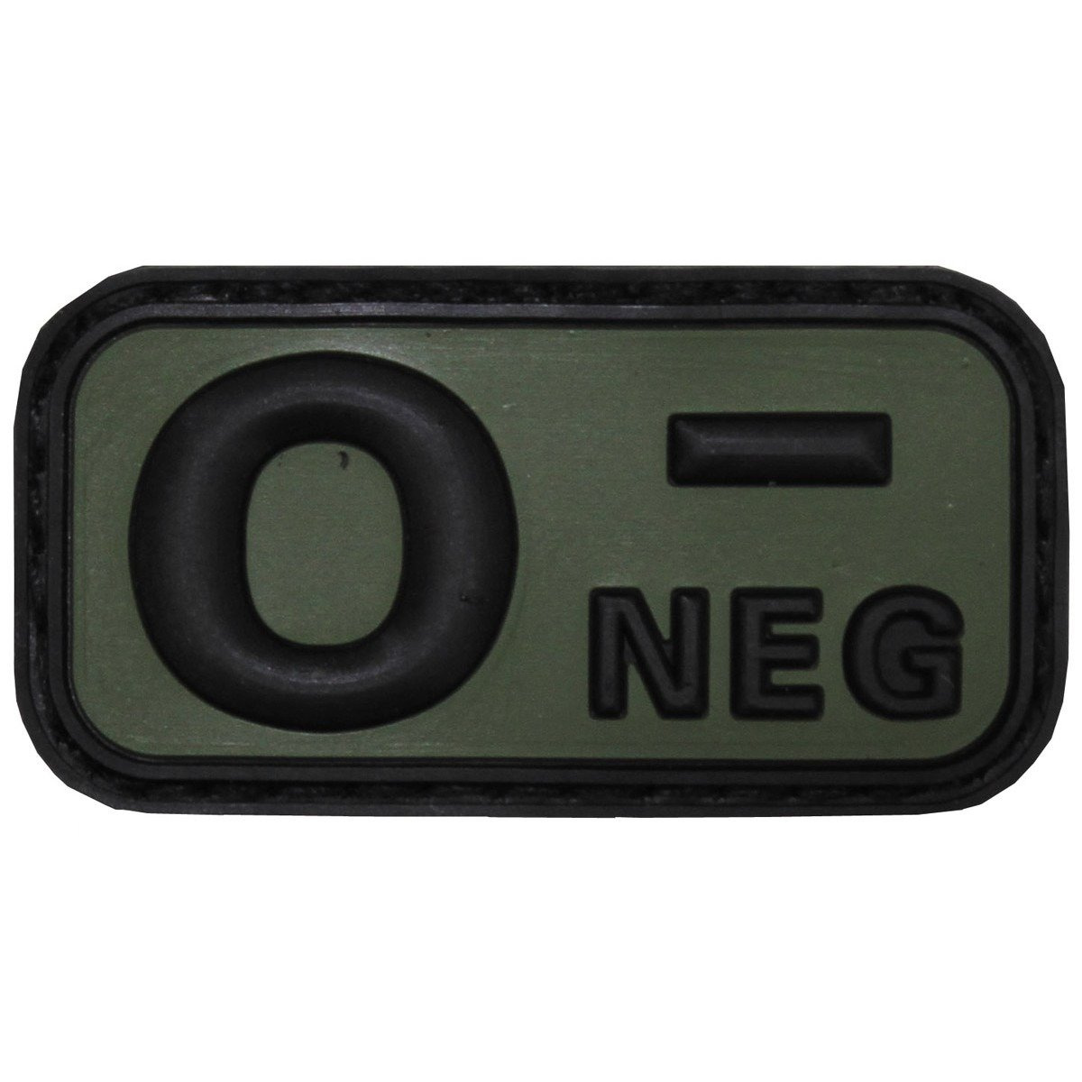Velcro Patch, black/OD green, blood group "O NEG", 3 D, 5 x 2,5 cm