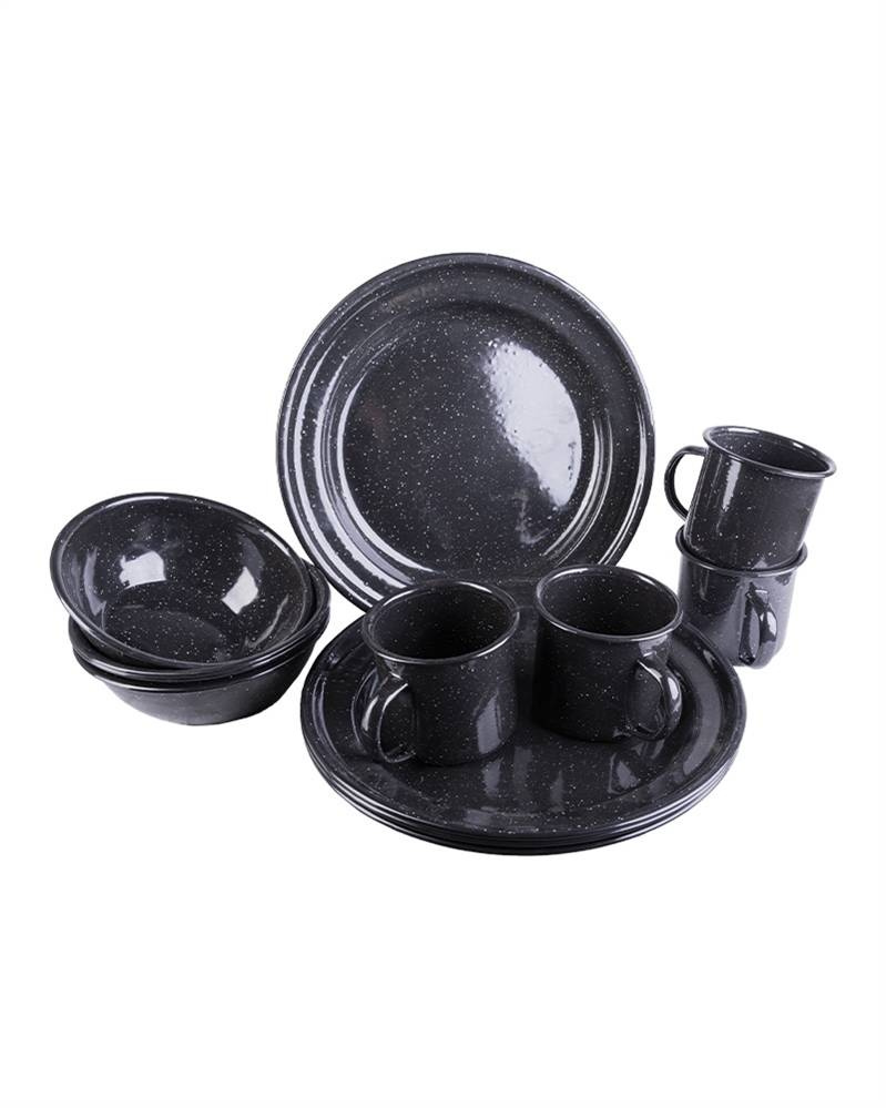 WESTERN ENAMELED DISHES SET 12 PIECES MilTec® BLACK Trekking