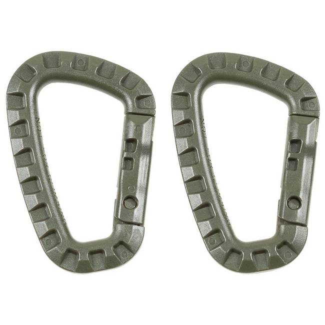 Carabiner, plastic, green, D 7 mm x 8.5 cm, two pack