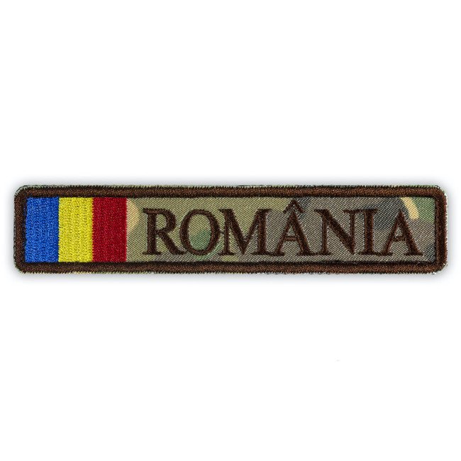 EMBROIDERED EMBLEM - ROMANIA FLAG - COMBAT BACKGROUND - LAND FORCES -13.5 x 2.5 cm