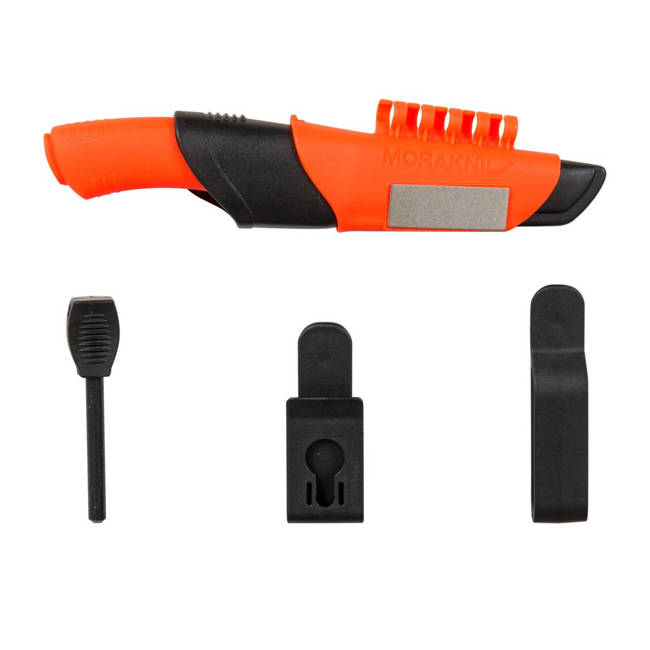 KNIFE - BUSHCRAFT SURVIVAL - WITH SHEATH, SHARPENER AND FIRE STARTER - MORAKNIV® - ORANGE