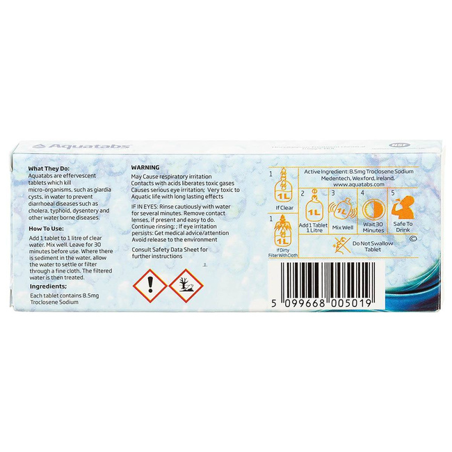 TABLETS FOR WATER PURIFICATION - 50 PIECES - AQUATABS®