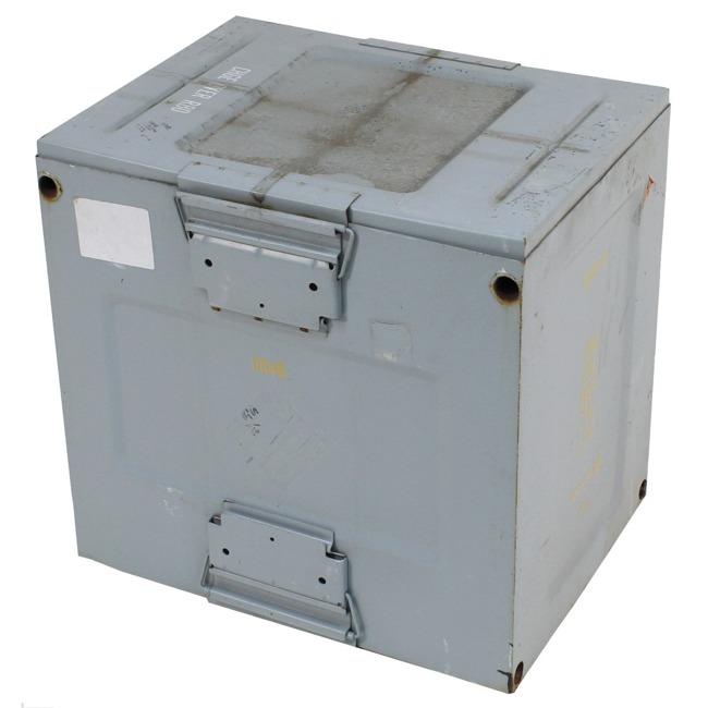 US transport box, metal, "Overbridge", grey, used, 60 x 48,5 x 59 cm 