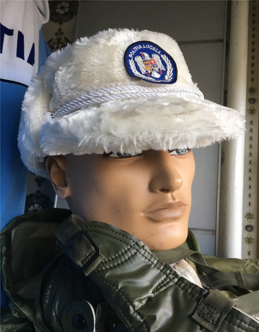 White artificial fur hat Police
