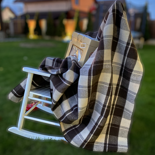 Romanian Merino Wool Blanket with Premium Box and Overlocked Edge - Andreea Model - Brown/Beige Natural - 150 x 200 cm