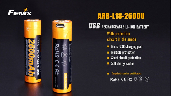 Fenix 18650 - 2600mAh - Micro-USB Rechargeable Battery - ARB-L 18-2600U