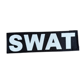 TACTICAL HOOK AND LOOP PATCH - SWAT - 13.5X4 CM - WITH BLACK PVC BACKING AND WHITE TEXT