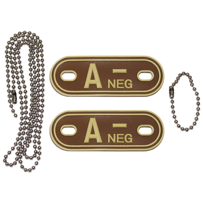 Blood Group Marker, chains, dog tags, desert, "A NEG", 3D