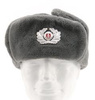 WINTER CAP WITH FUR AND BADGE - GREY - EAST GERMAN ARMY - MILITARY SURPLUS - LIKE NEW