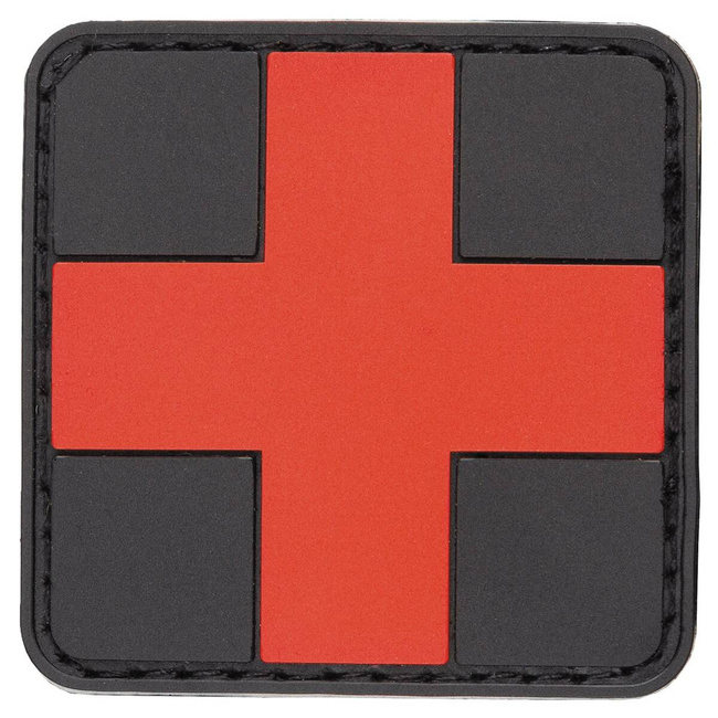 PATCH WITH HOOK AND LOOP FIRST-AID 3D - BLACK / RED - MFH