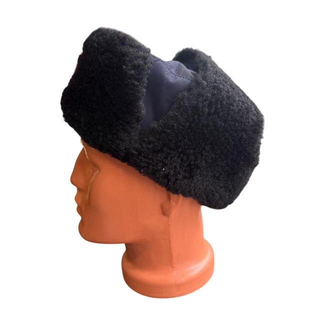 WINTER CAP FOR CADRES - SOVIET PERIOD - ROMANIAN ARMY MILITARY SURPLUS - NAVY BLUE WITH BLACK FUR - IN GOOD CONDITION