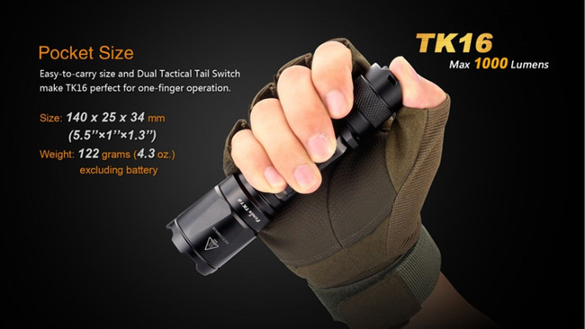 Flashlight Fenix TK16, water resistant