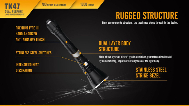 Flashlight Fenix TK47, water resistant