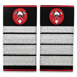 Grade Plutonier Adjutant Șef Pompieri ISU, IGSU țesute pe suport textil din tercot lipit, cu semn de armă metalic