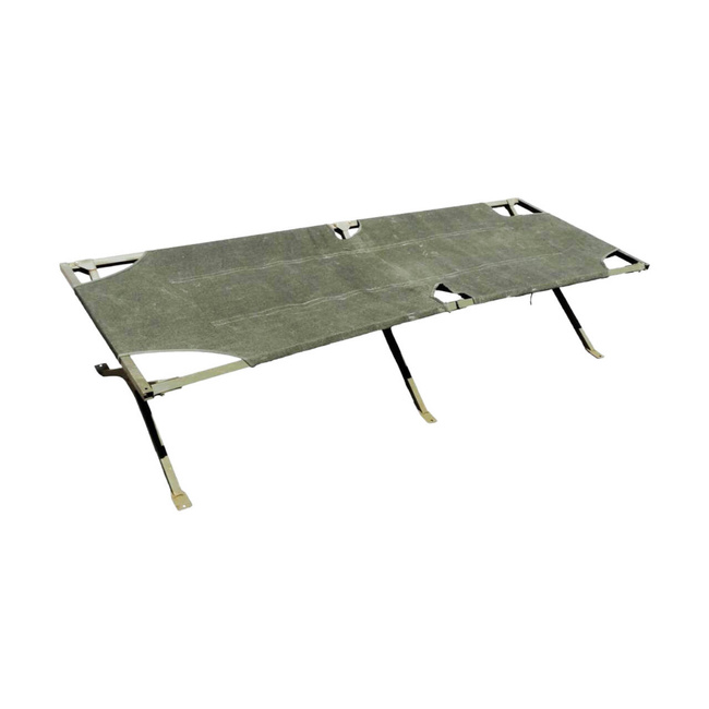 FOLDING BED WITH STEEL FRAME - FRENCH ARMY SURPLUS - OD GREEN - good condition