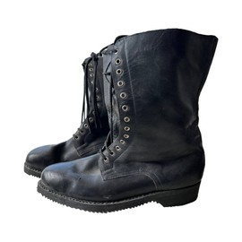 BLACK LEATHER BOOTS FOR SKYDIVERS - MILITARY SURPLUS FROM ROMANIAN ARMY - USED