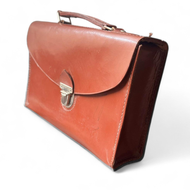 Leather Document Bag - Romanian Army Military Surplus - Brown - Good Condition