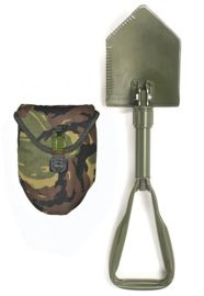 DUTCH ARMY O.D. DOUBLE FOLDING SHOVEL W/ DPM CAMO COVER USED