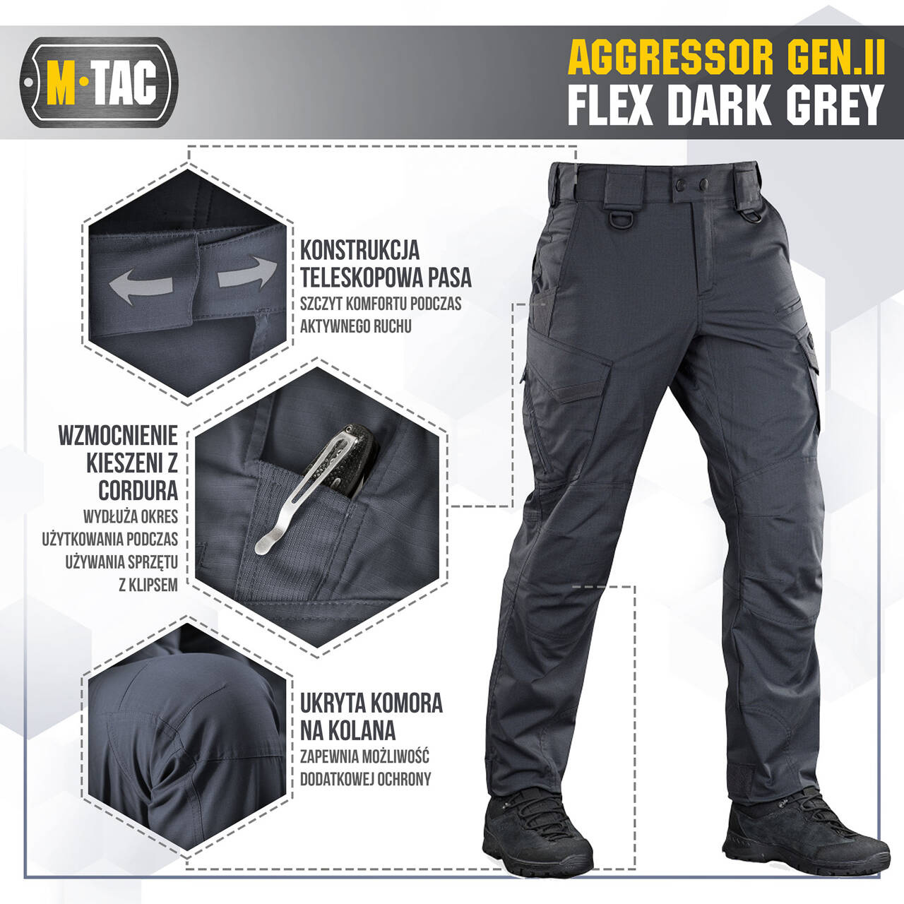 AGGRESSOR GEN.II FLEX TACTICAL PANTS, DARK GREY - M-TAC Grey