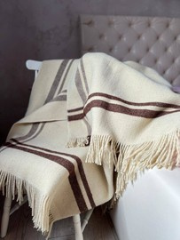 Merino wool blanket, Natur pattern with fringes, 150x230cm, white/cream