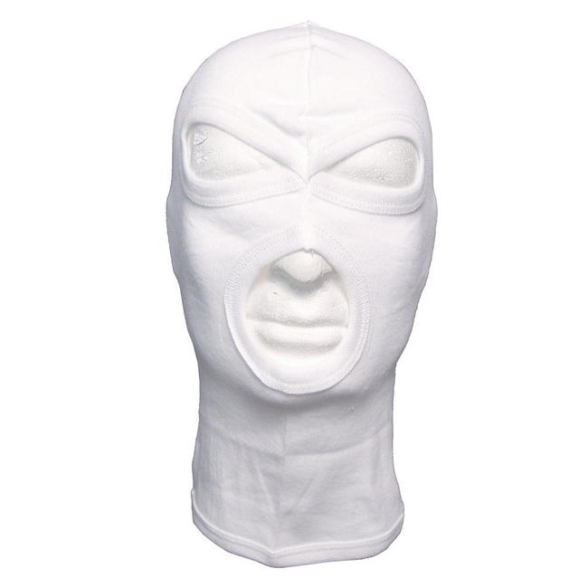 Balaclava, 3 hole, thin, white, 100 % Cotton