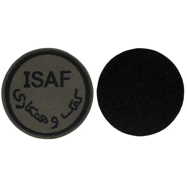 Velcro Patch, "ISAF",OD green, OD green, like new 7,5 cm diameter