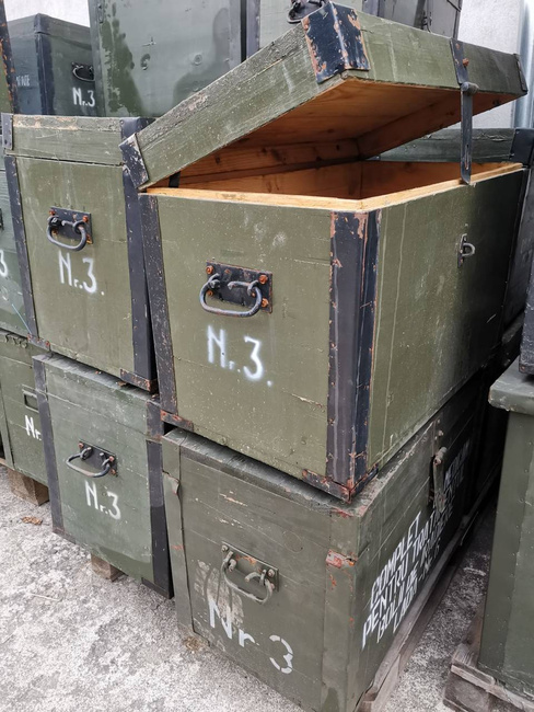 WOODEN MILITARY STORAGE CRATE - ROMANIAN ARMY SURPLUS - NO.3 - 65 x 37 x 46 CM