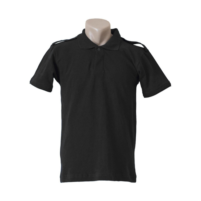 Black polo shirt with short sleeves and epaulettes for PRISONS, GENDARMERIE
