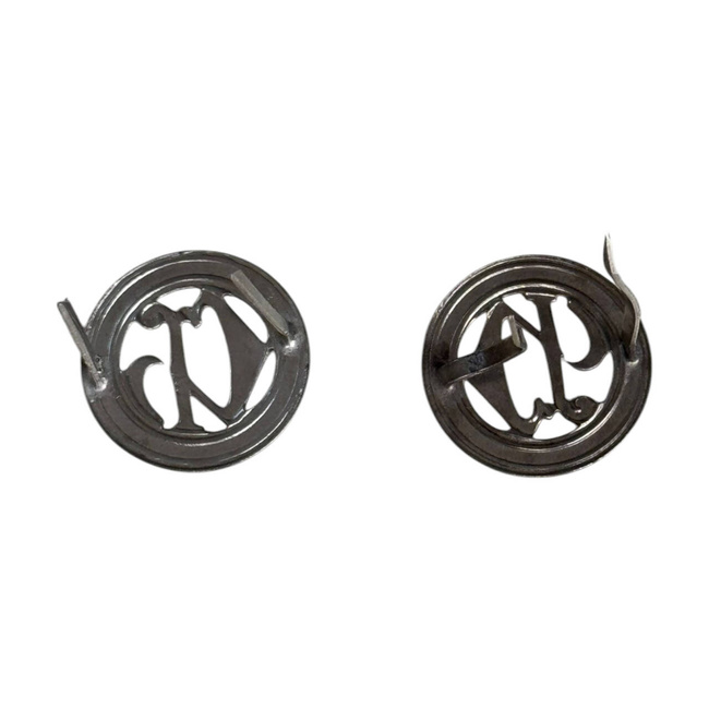 PAIR OF RANK INSIGNIA - CHEMISTRY - ROMANIAN ARMY MILITARY SURPLUS - SILVER - IN GOOD CONDITION