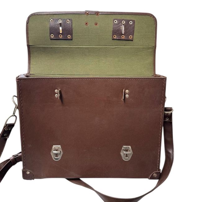 Vintage Briefcase - Faux Leather - 42 x 33 cm - Romanian Army Military Surplus - Brown - In Good Condition