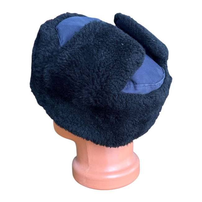 WINTER CAP FOR CADRES - SOVIET PERIOD - ROMANIAN ARMY MILITARY SURPLUS - NAVY BLUE WITH BLACK FUR - IN GOOD CONDITION