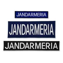 Emblemă "JANDARMERIA" spate, pe suport negru și aplicare termică - 24x8 cm