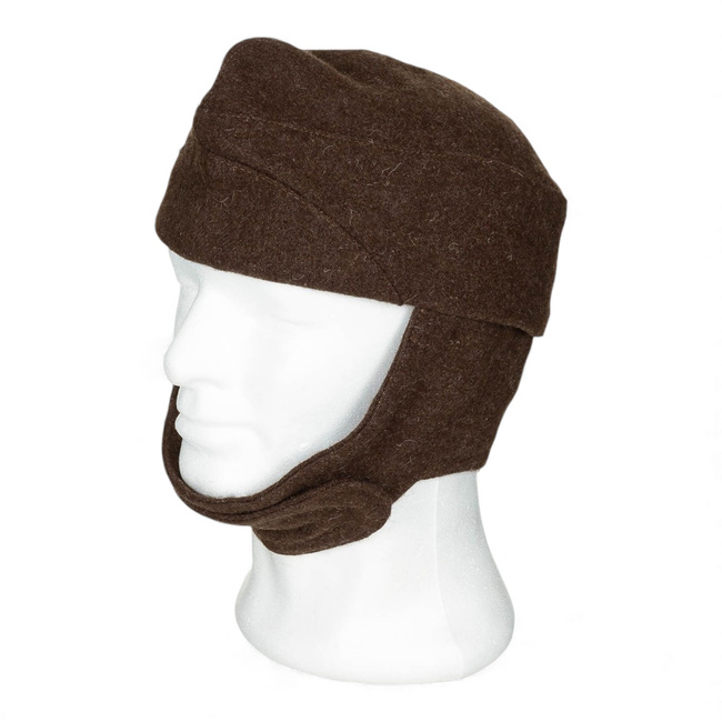 Side Wool Cap with Ear Flaps - Cold War Era - Military Surplus, Army of the People s Republic of Bulgaria - Brown - Like New