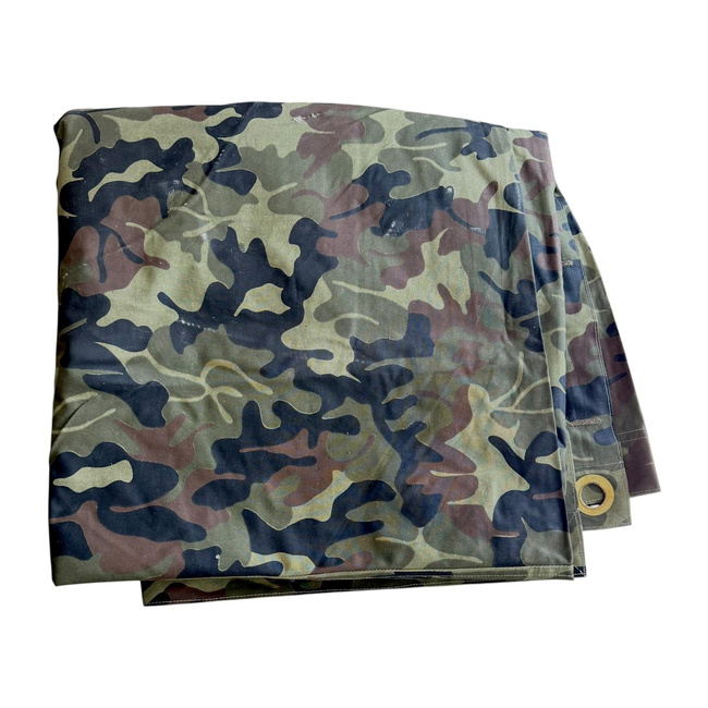TENT TARPAULIN PLASH-PALATKA RAIN CAPE/SHELTER HALF - 180 x 180 CM - DALMATIAN MOZAIC CAMO - ROMANIAN ARMY MILITARY SURPLUS - USED