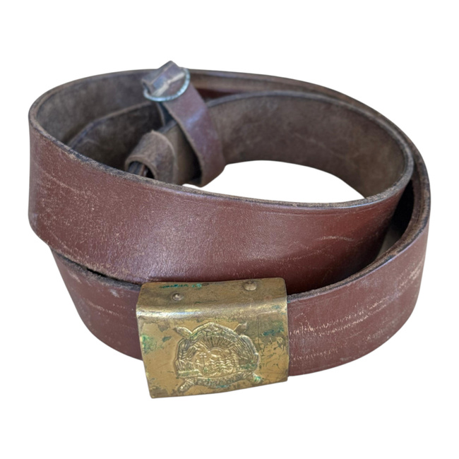 LEATHER BELT WITH GOLDEN BUCKLE - MILITARY SURPLUS ROMANIAN ARMY - USED