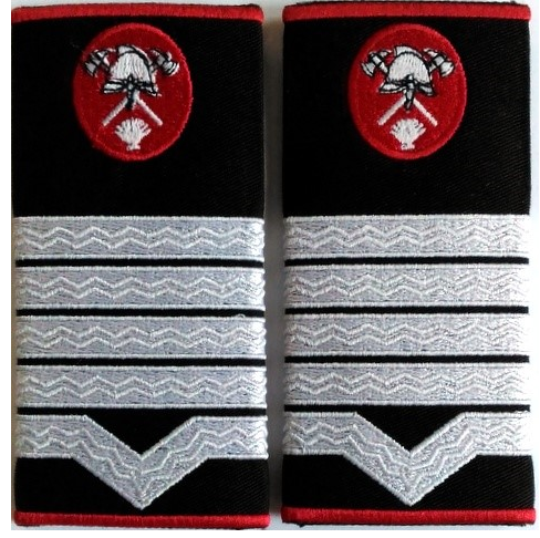 Grade maistru militar clasa I Pompieri ISU, IGSU, țtesute pe suport textil din tercot lipit, cu semn de arma brodat