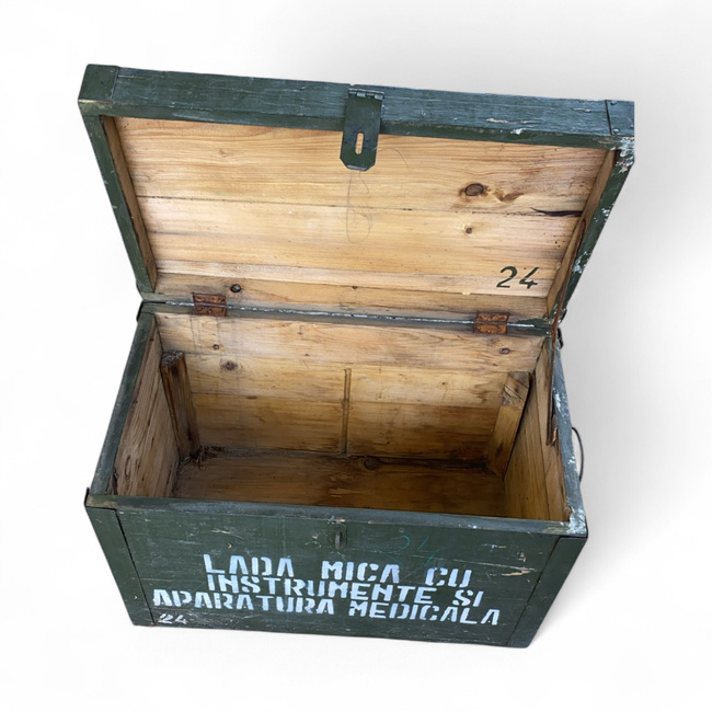 WOODEN MILITARY STORAGE CRATE - ROMANIAN ARMY SURPLUS - NO.3 - 65 x 37 x 46 CM