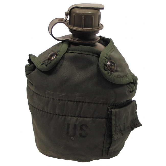 US cover bottle, od green, 1 qt., nylon cover, used