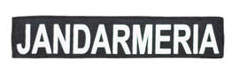 Front emblem "JANDARMERIA", on black backing and Velcro application - 25,5 x 5 cm