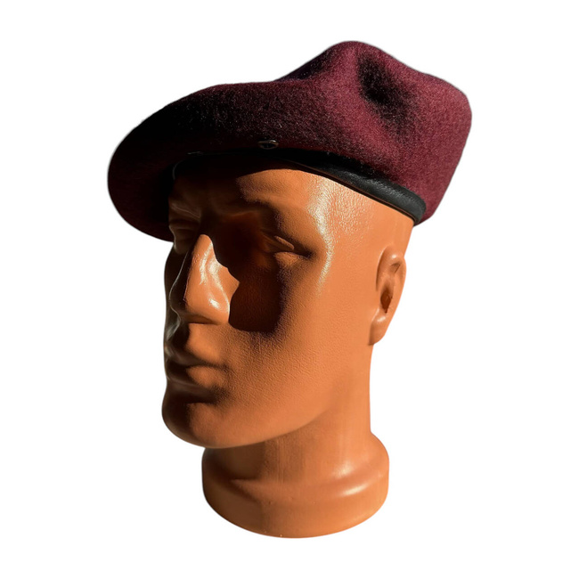 DARK RED BERET WITH LEATHER EDGE - ROMANIAN ARMY MILITARY SURPLUS - IN GOOD CONDITION